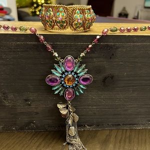 Medallion Long Necklace with a Matching Cuff Bracelet